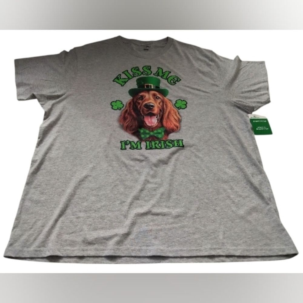 Way To Celebrate Men's Kiss Me I'm Irish Dog Graphic Tee Gray New XXL